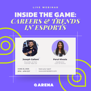 Webinar flyer on careers and trends in esports